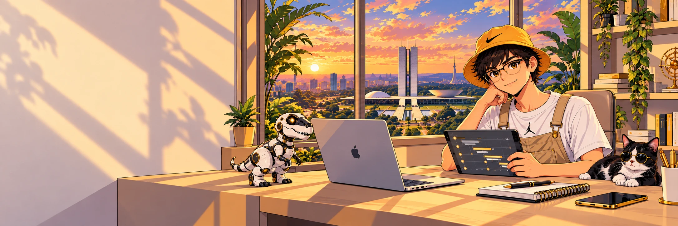 Israel with a laptop in Brasília at sunset