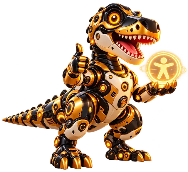Robotic T-Rex holding an accessibility symbol