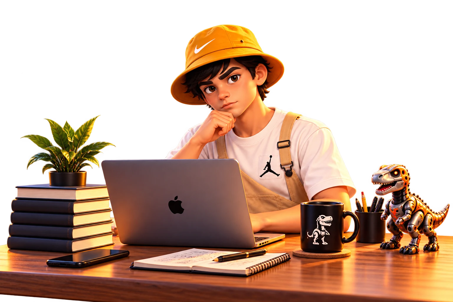 Israel com MacBook na mesa de trabalho
