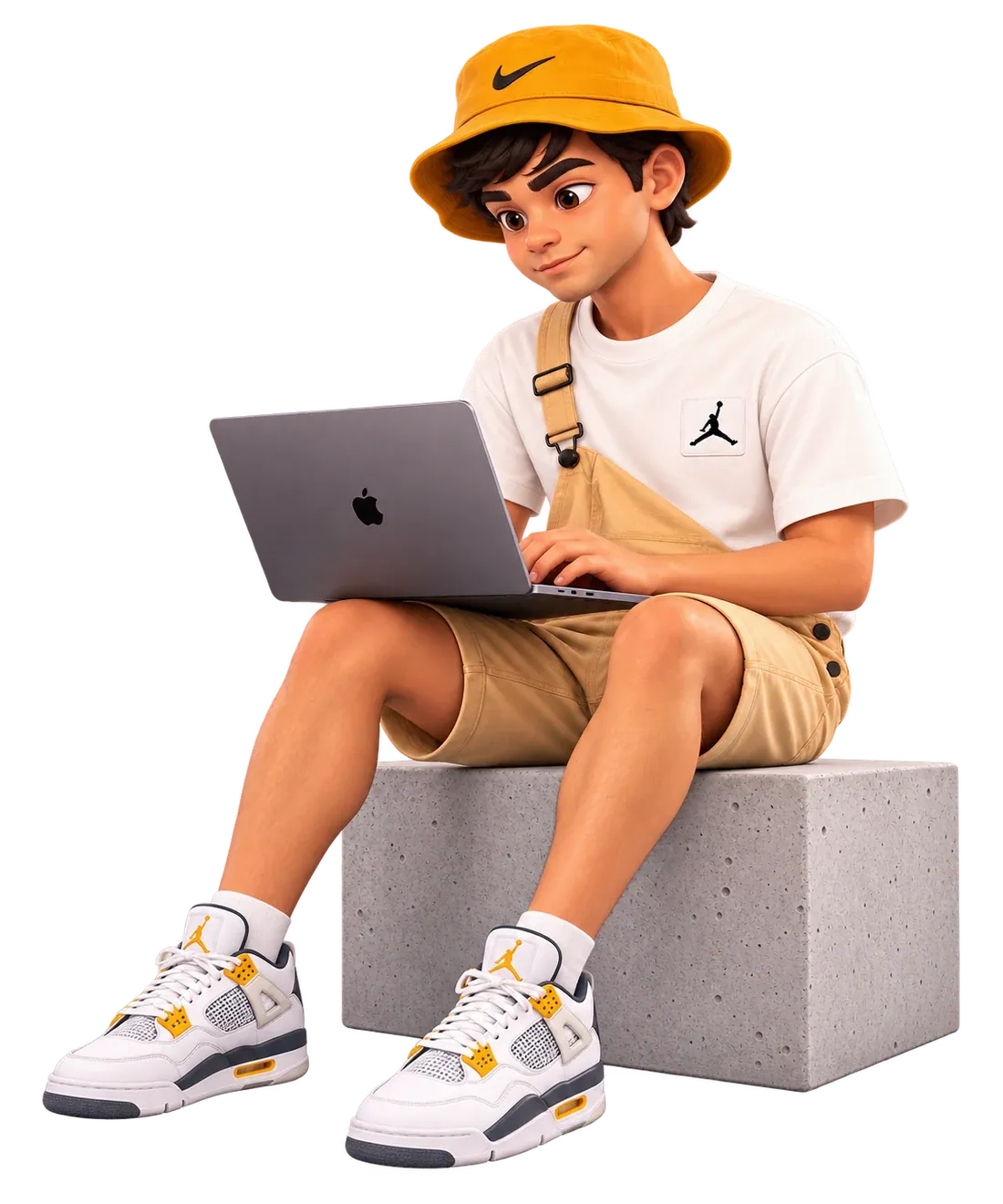 Israel working on his laptop